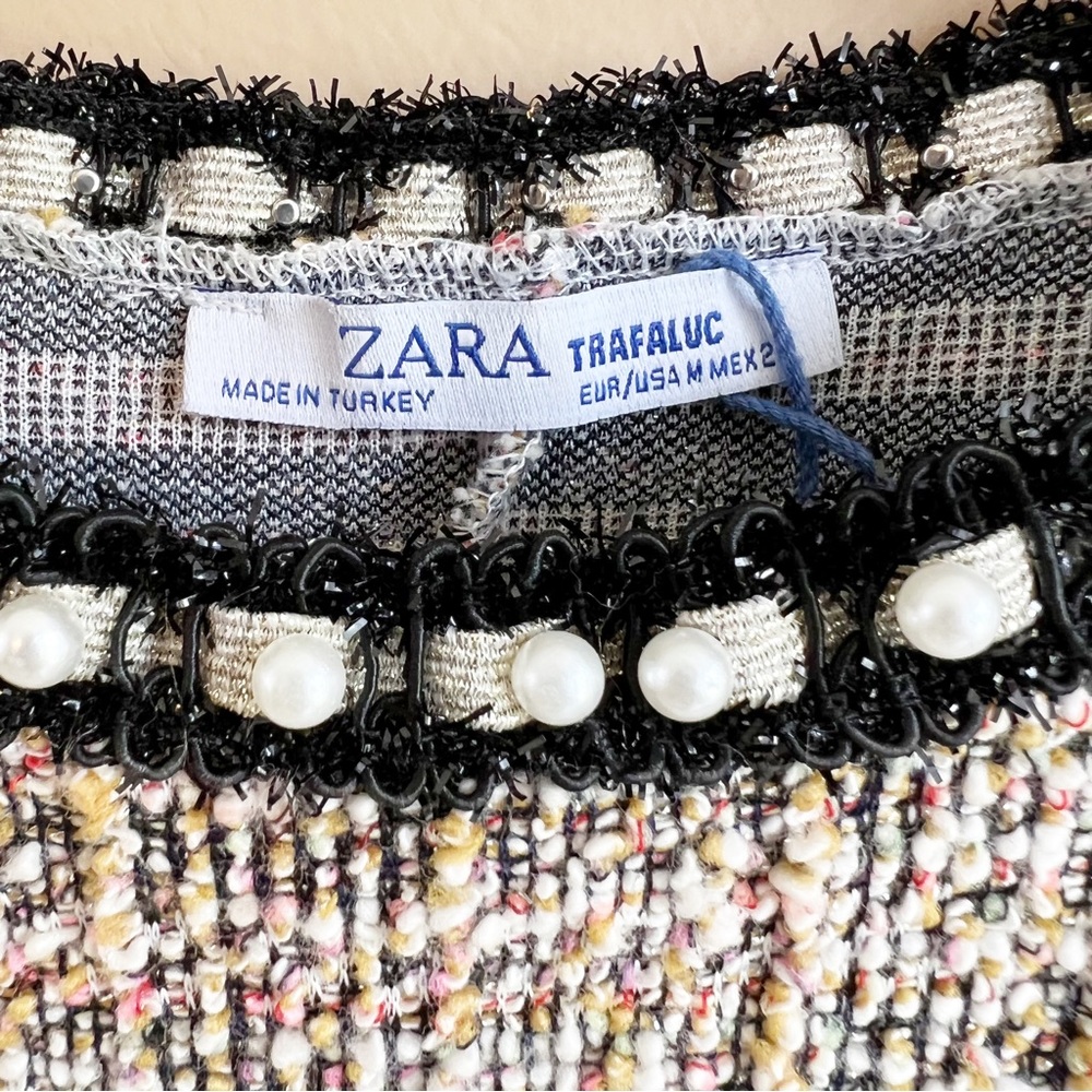 ZARA trafaluc tweed Pearl top size medium short sleeve - Picture 8 of 10